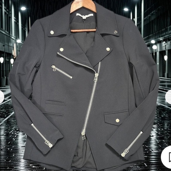 Veronica Beard Scuba Hadley Moto Jacket in black size 8 - Picture 2 of 9